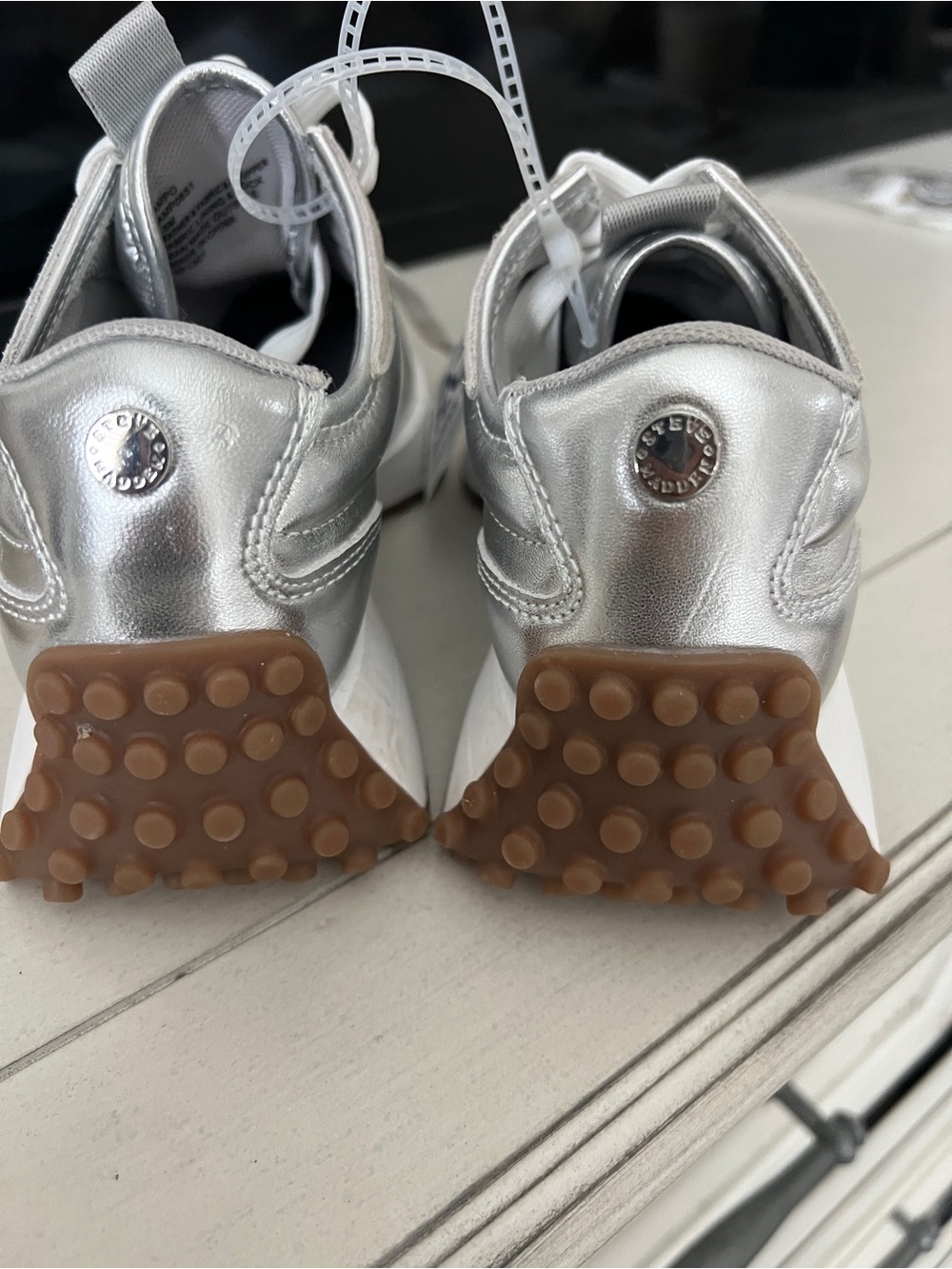 Steve Madden Metallic Silver & Cream Platform Sneakers with Gum Tread - Picture 11 of 12